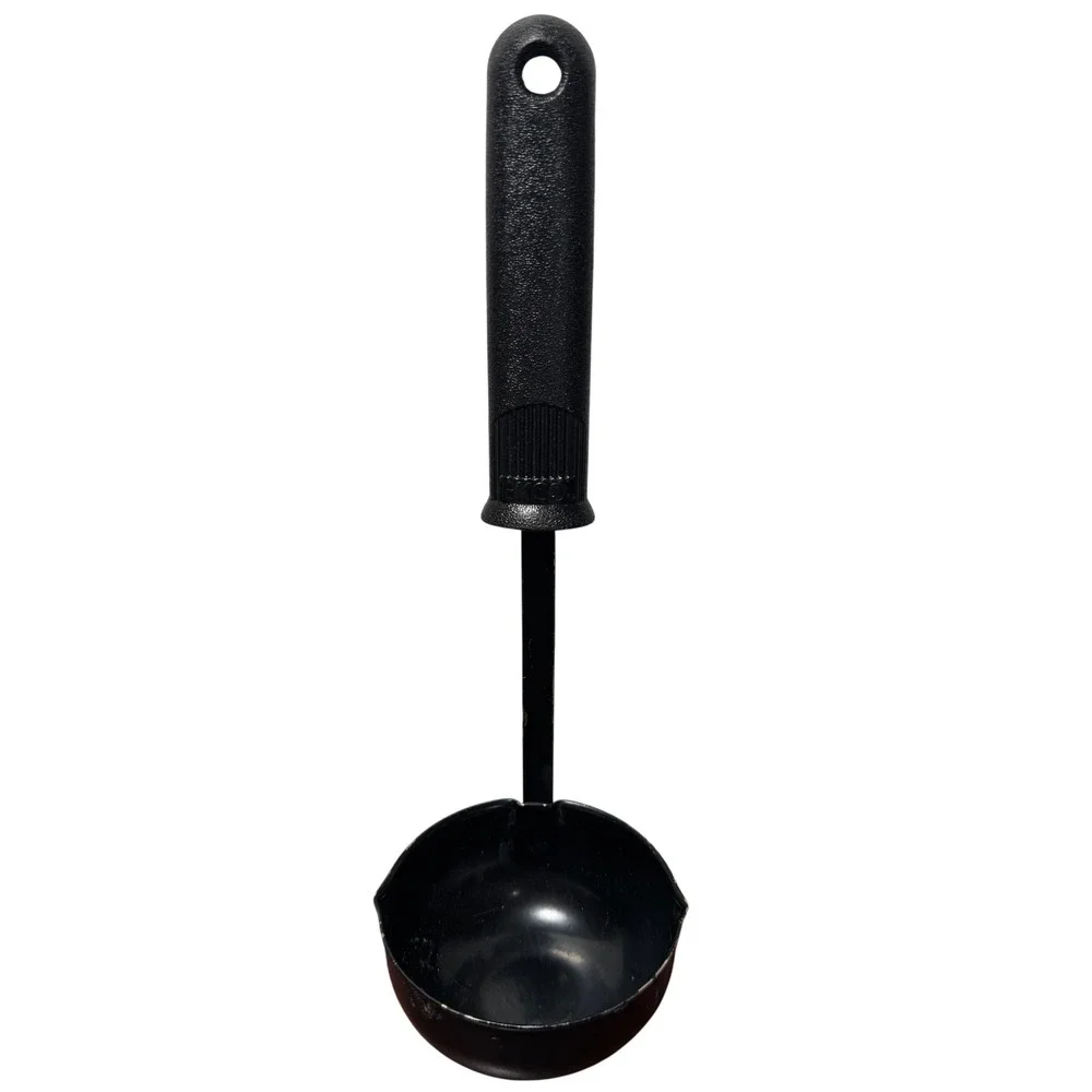 Vintage‎ EKCO Black Metal Soup Ladle Dual Pour Spout Textured Handle 10.5